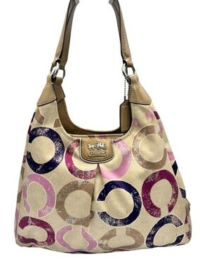 Coach Madison Maggie 2012 Distressed Op Art Violet Multi Hobo Bag 22289